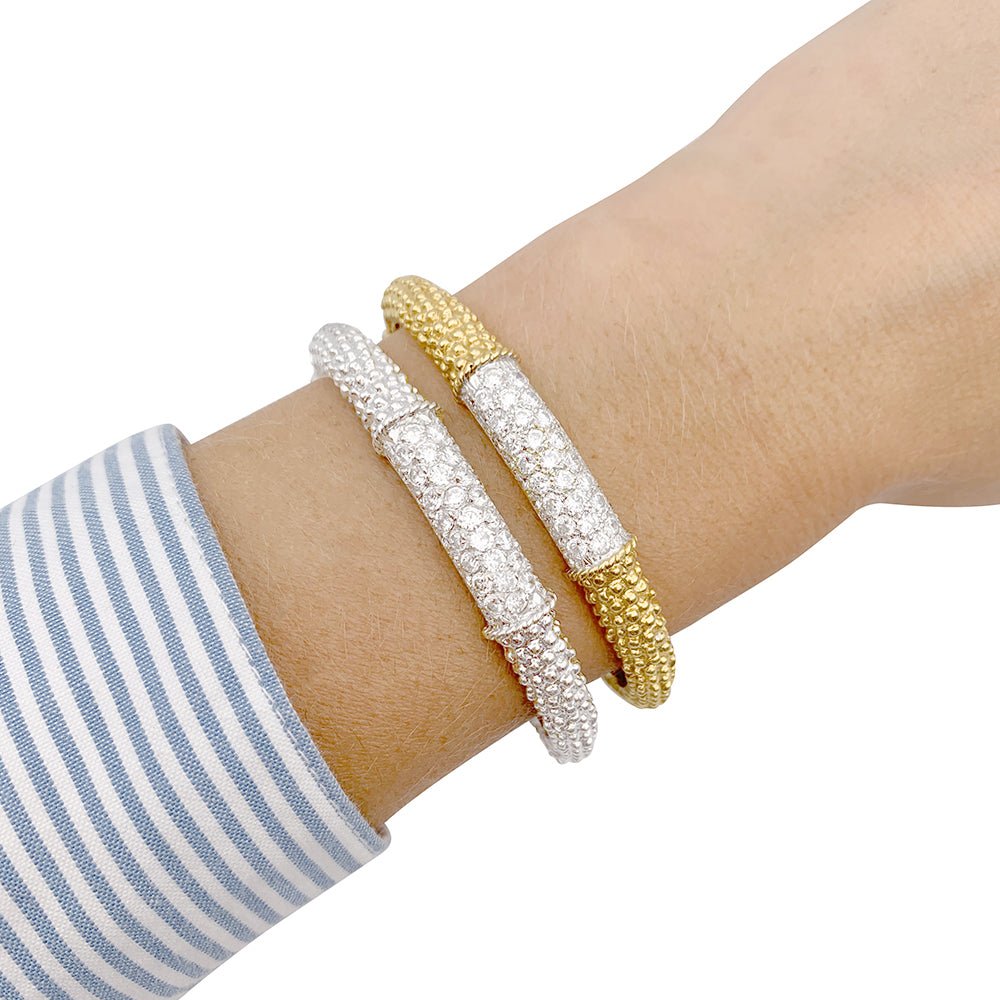 Duo de joncs vintage or jaune et blanc, diamants. - Castafiore
