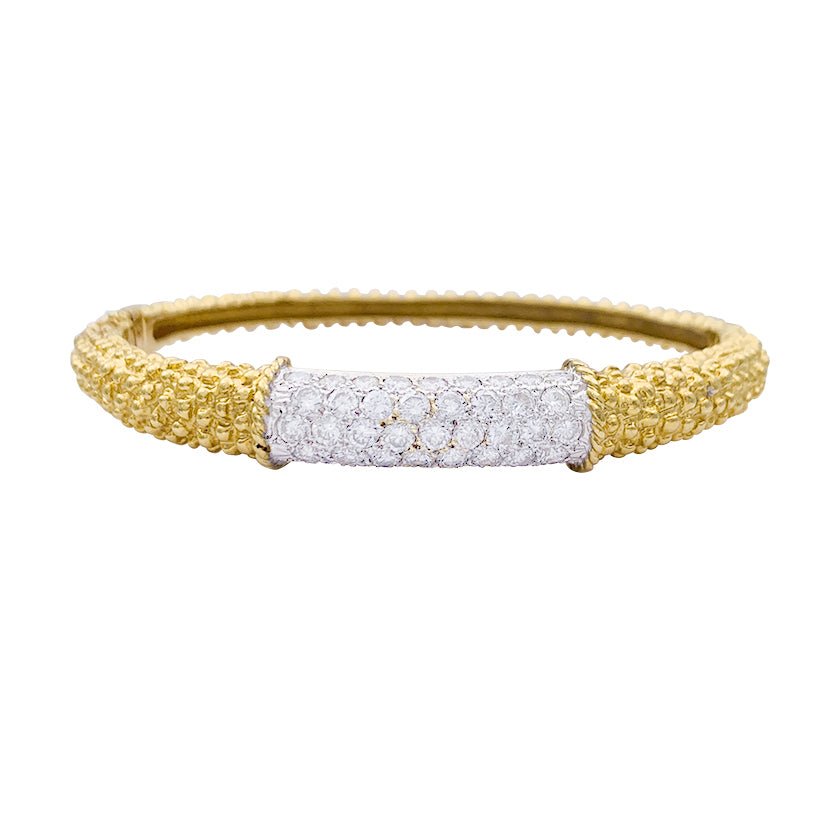Duo de joncs vintage or jaune et blanc, diamants. - Castafiore