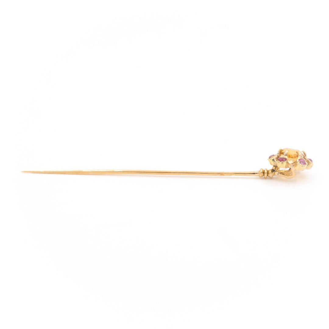 Epingle à cravate fleur en or jaune, rubis et citrines - Castafiore