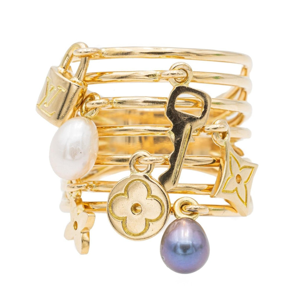 Louis Vuitton Gold And Cultured Pearl Charm Monogram Cocktail Ring