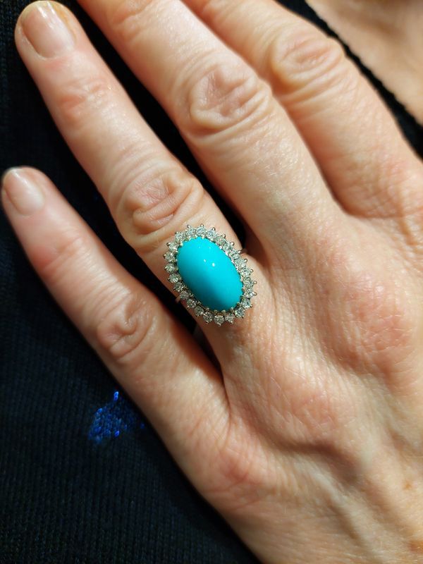 Marquise turquoise et diamants en or blanc - Castafiore