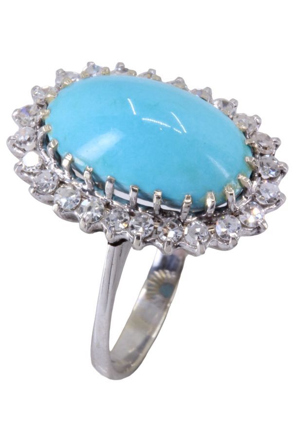 Marquise turquoise et diamants en or blanc - Castafiore