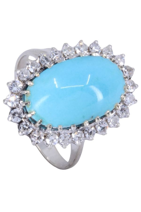 Marquise turquoise et diamants en or blanc - Castafiore