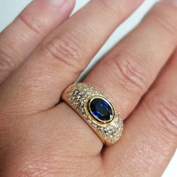 Yellow gold sapphire and diamond ring 