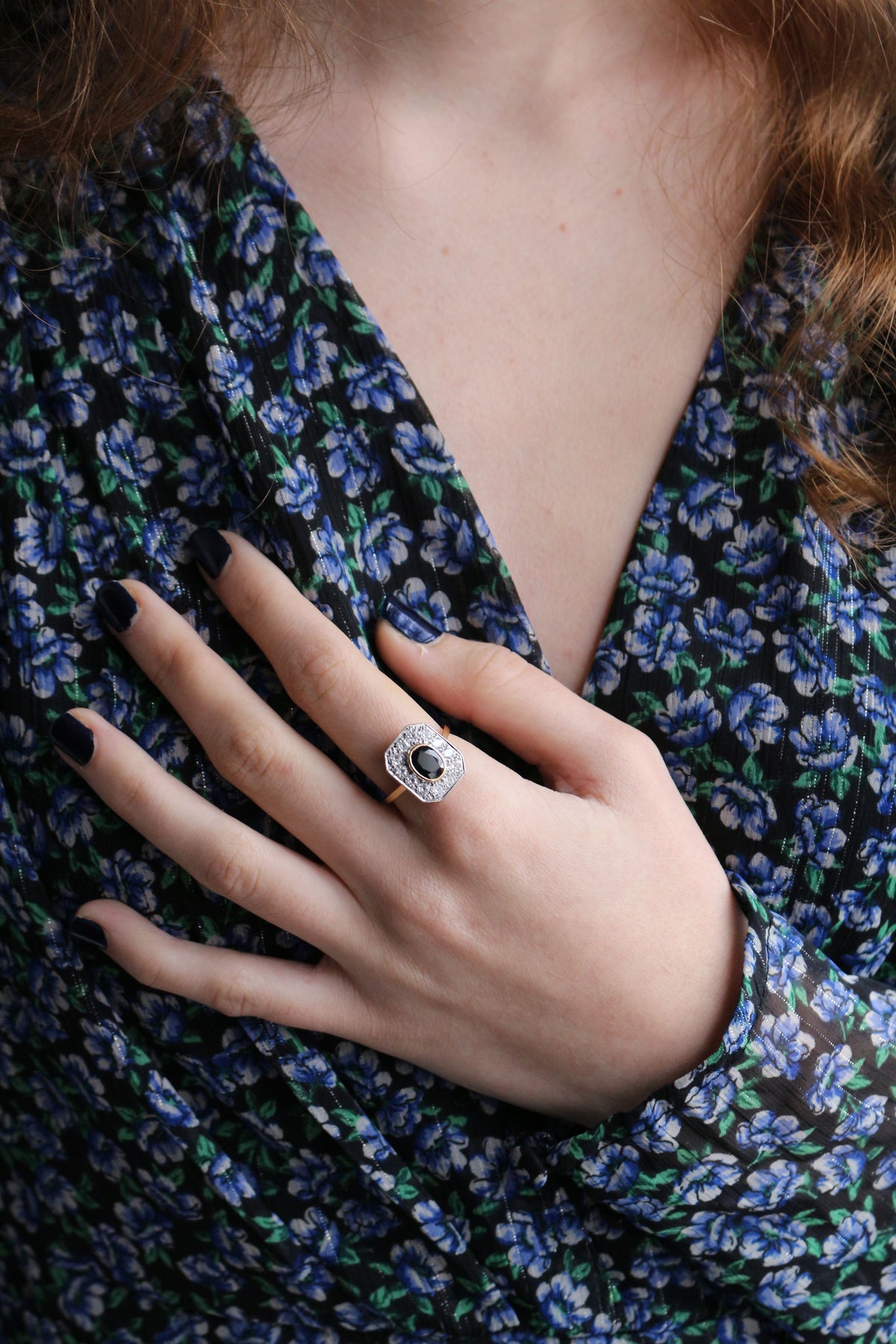 Art Deco Sapphire Ring with Cut Sides