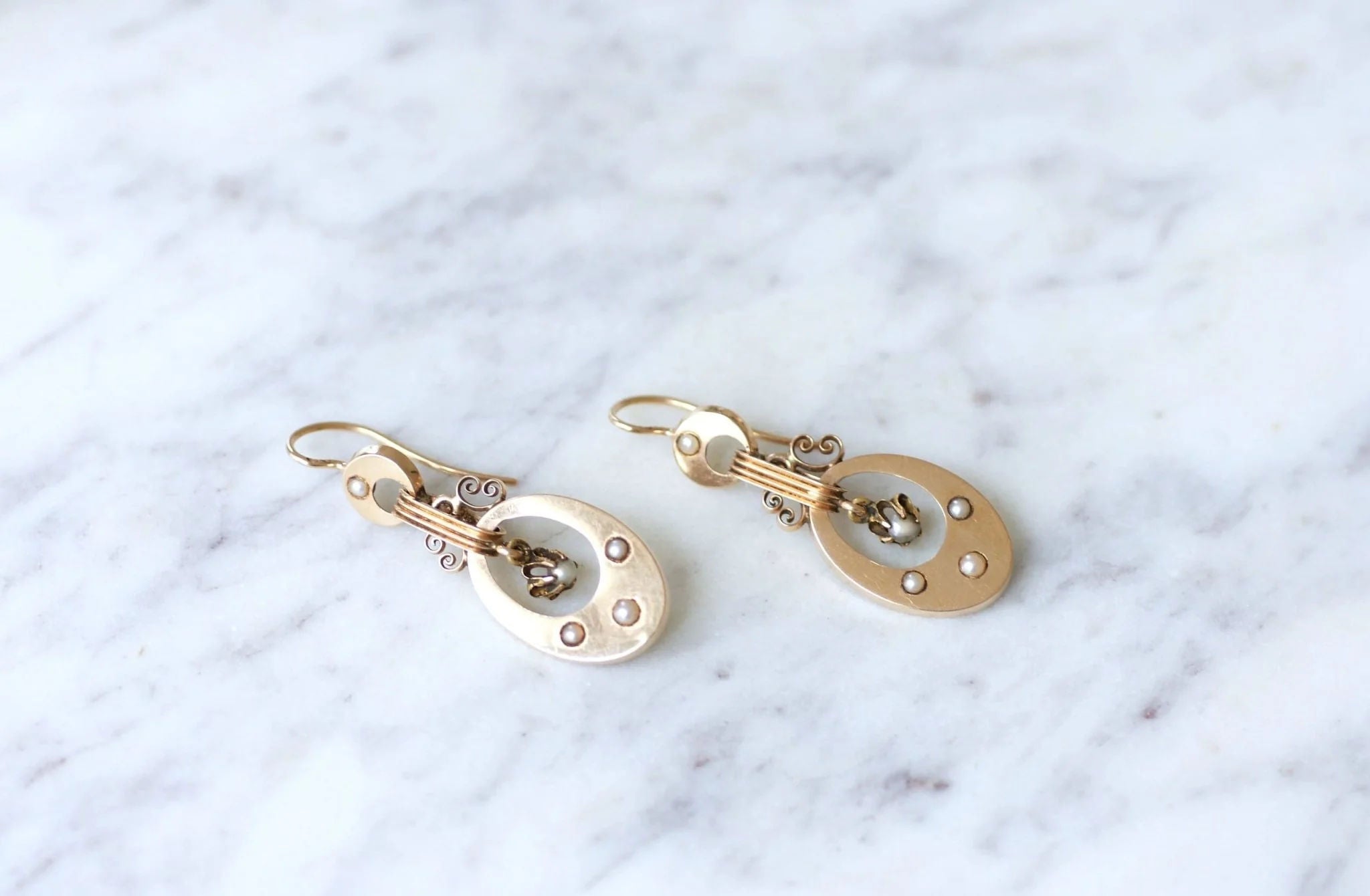 Napoleon III earrings, pink gold and pearls