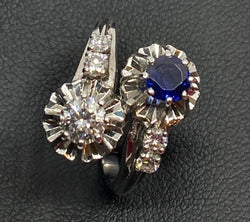 Bague en or 18 carats, toi et moi en diamants et Saphir