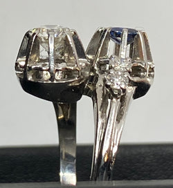 Bague en or 18 carats, toi et moi en diamants et Saphir