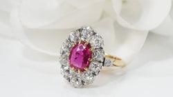 Pompadour ring in two-tone gold, natural ruby ​​and diamonds 