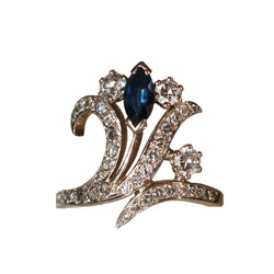 Bague Aigrette en or jaune, or blanc, saphir et diamants