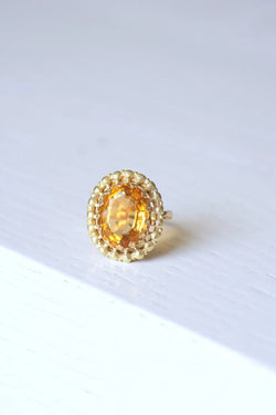 Old citrine cocktail ring in 18Kt yellow and green gold