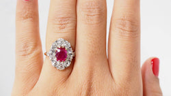 Pompadour ring in two-tone gold, natural ruby ​​and diamonds 