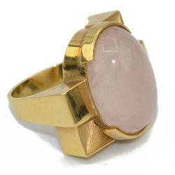 Bague or jaune géométrique ornée d'un quartz rose