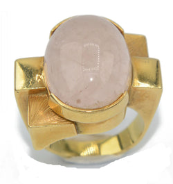 Bague or jaune géométrique ornée d'un quartz rose