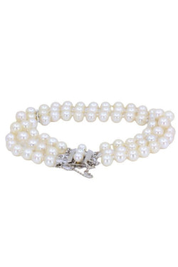 Bracelet 3 rangs et or blanc et perles de culture
