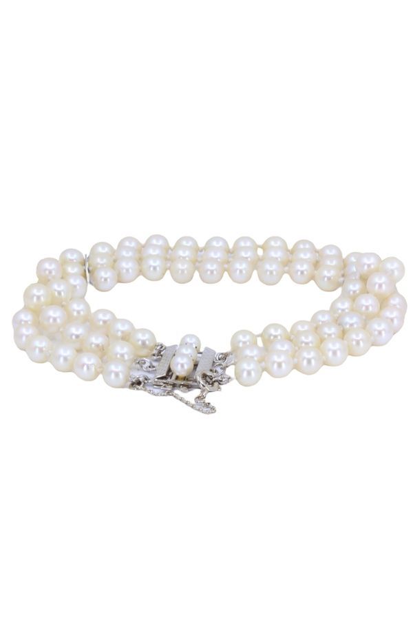 Bracelet 3 rangs et or blanc et perles de culture