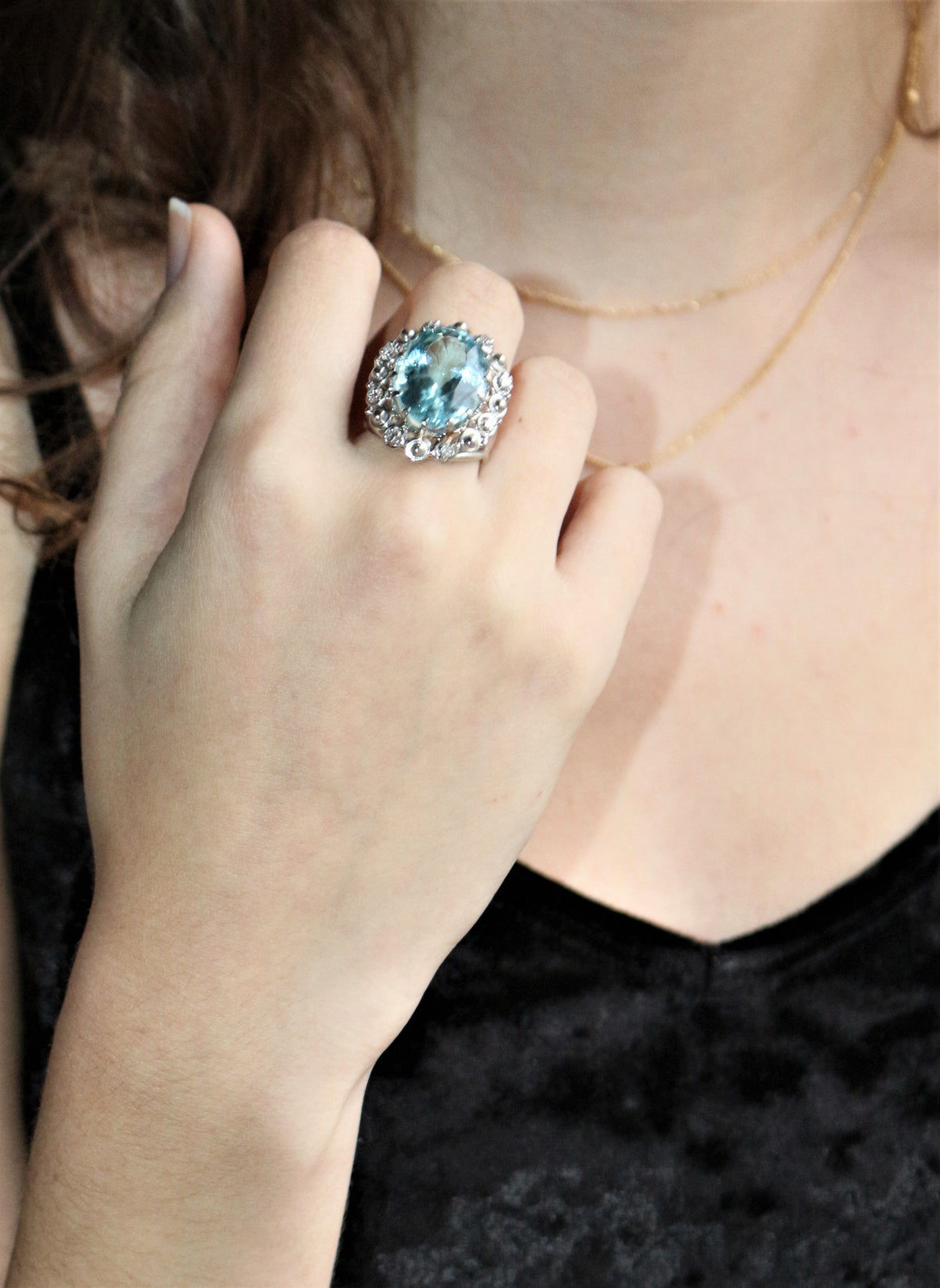 Aquamarine Cocktail Ring White Gold