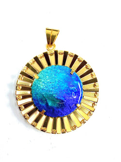 Sun pendant in 18-carat gold: Limoges blue enamel H.MARTY