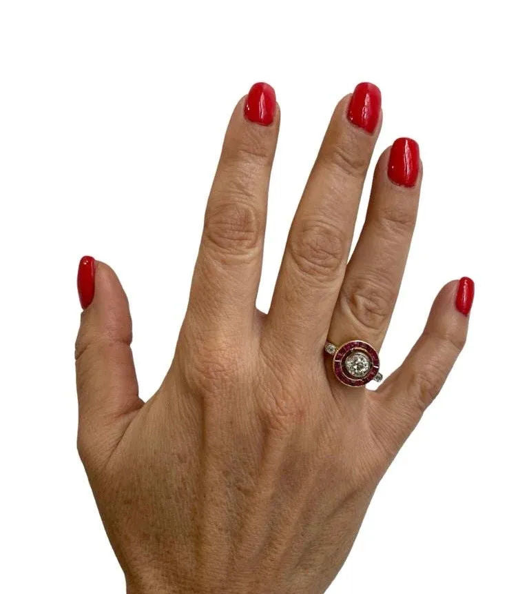 Art Deco 1.12 Carat Ruby Diamond Engagement Ring
