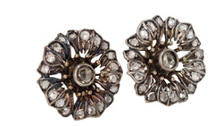Boucles d'Oreilles Anciennes En Or Jaune Et Argent Ornées De Diamants