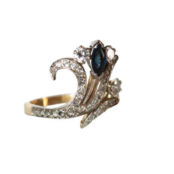 Bague Aigrette en or jaune, or blanc, saphir et diamants