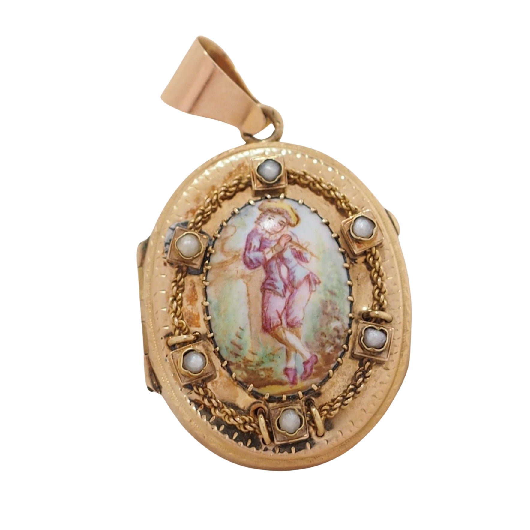Pendentif Porte Photo Flutiste Porcelaine De Limoge Et Perles