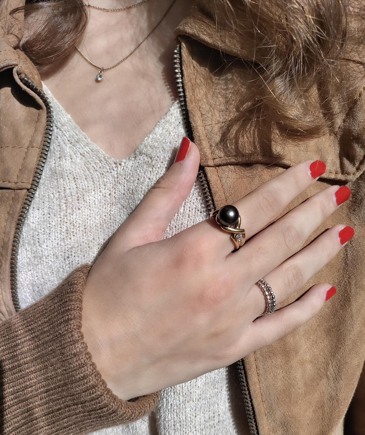 Tahitian Pearl And Diamond Ring