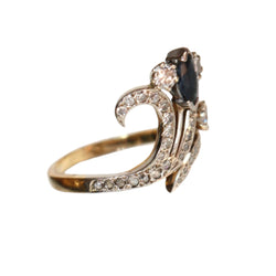 Bague Aigrette en or jaune, or blanc, saphir et diamants