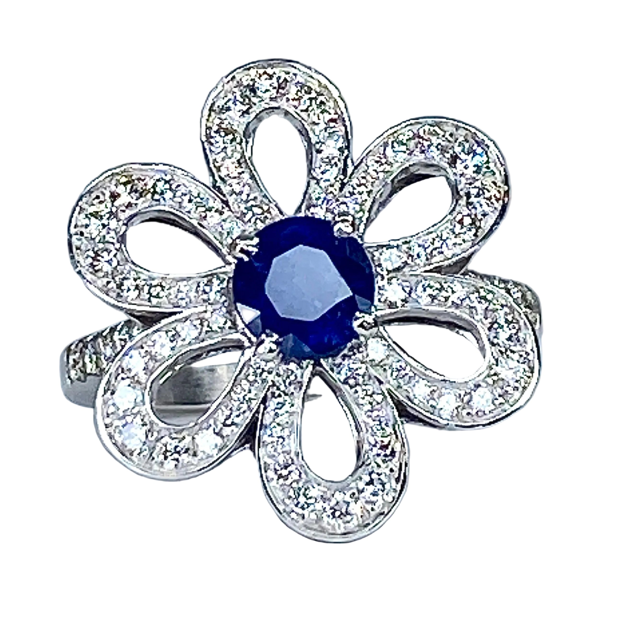 Bague fleur en or 18 carats en saphir et diamants