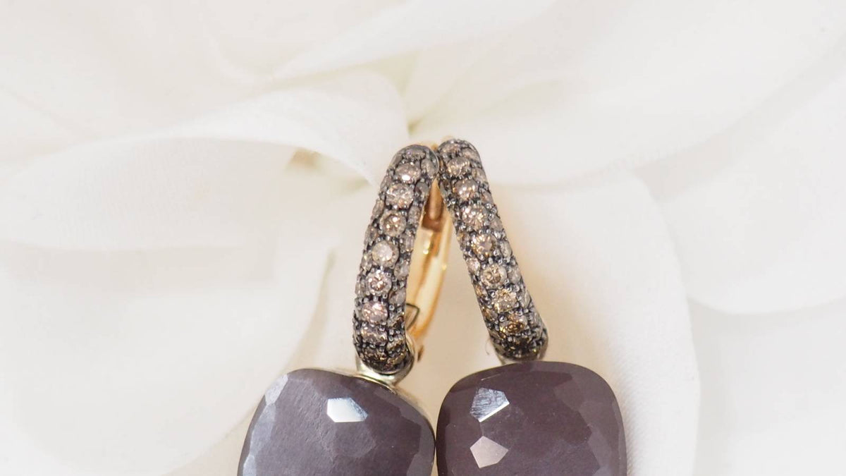 Pomellato earrings in pink gold, moonstone and brown diamonds 