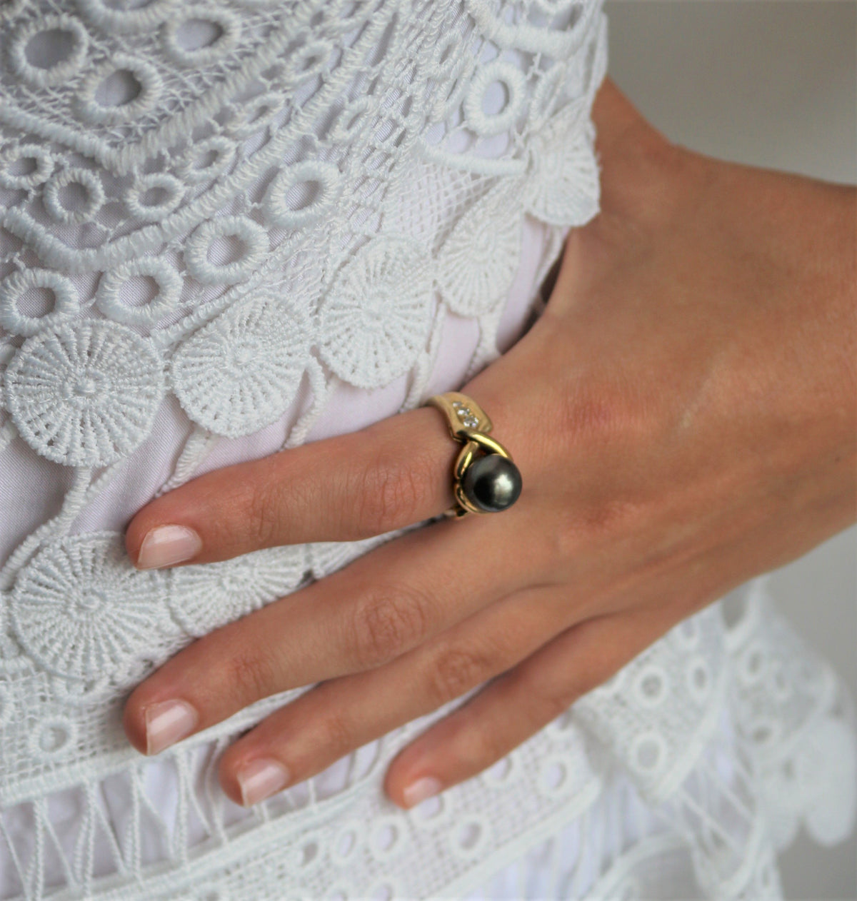 Tahitian Pearl And Diamond Ring