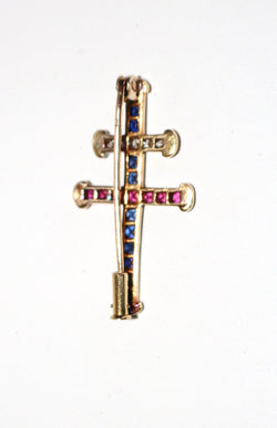 Cross of Lorraine Ruby, Sapphire, Diamond Yellow Gold