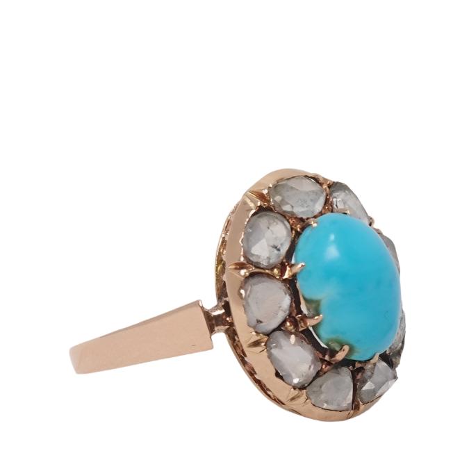 Bague Marguerite en or rose, turquoise et diamants