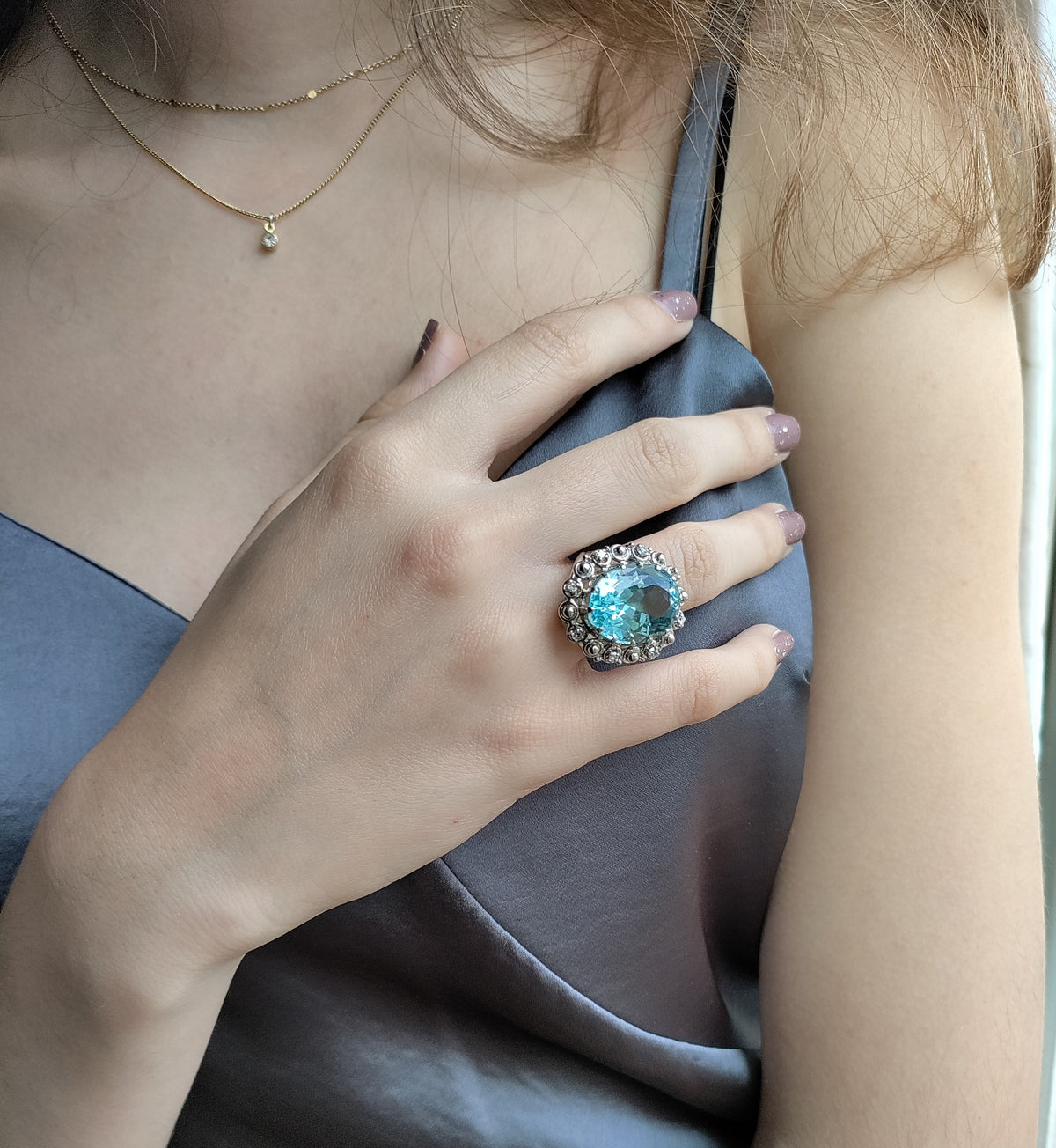Aquamarine Cocktail Ring White Gold