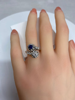 Bague en or 18 carats, toi et moi en diamants et Saphir