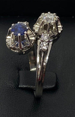 Bague en or 18 carats, toi et moi en diamants et Saphir