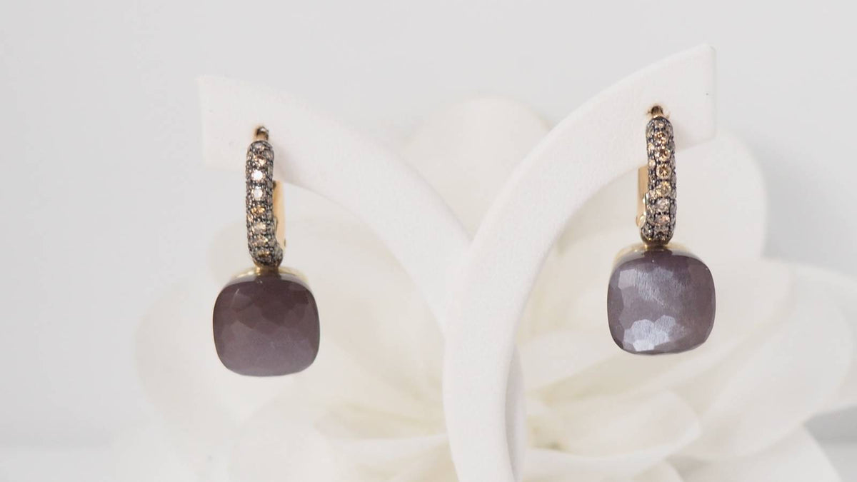 Pomellato earrings in pink gold, moonstone and brown diamonds 
