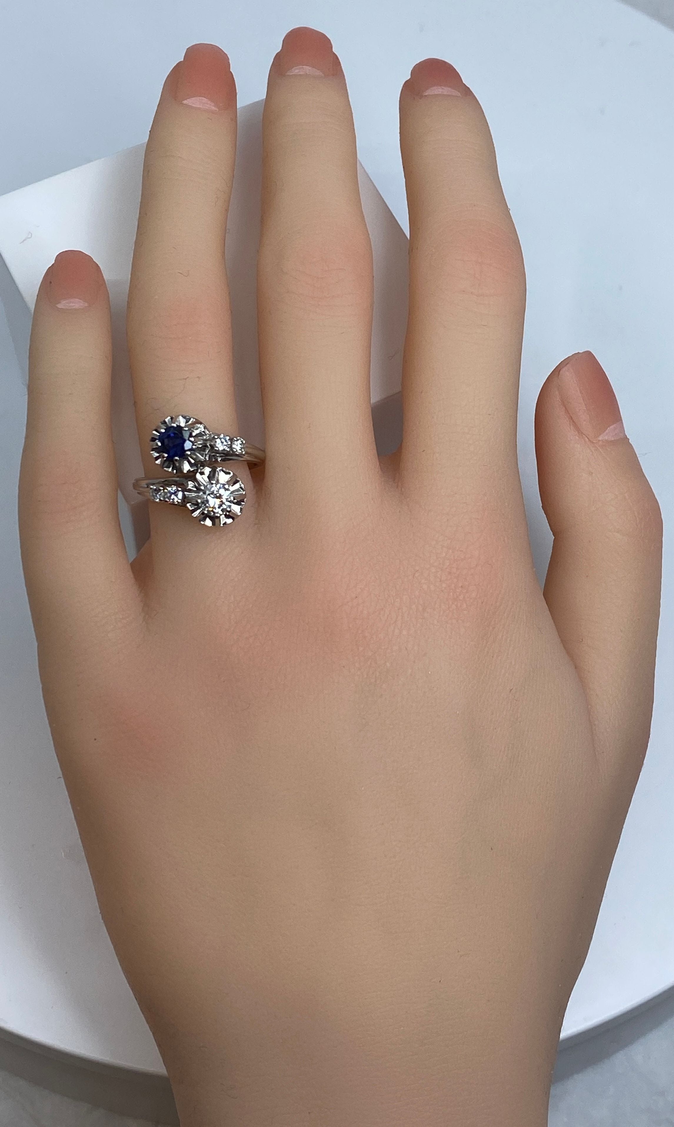 Bague en or 18 carats, toi et moi en diamants et Saphir