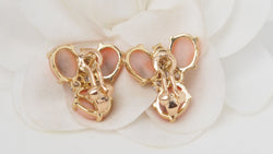 Yellow gold earrings, coral cabochons and diamonds 