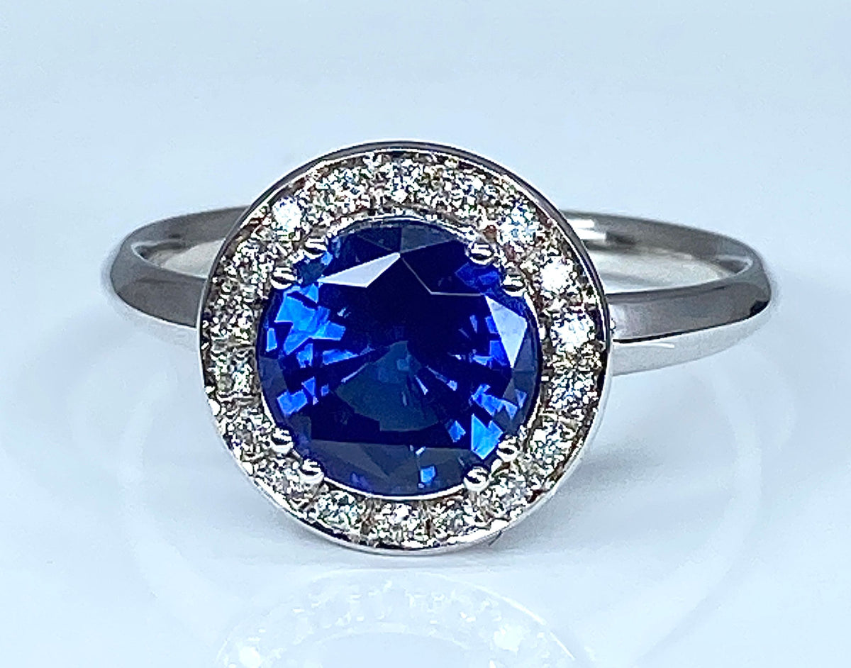 18k White Gold Sapphire and Diamond Engagement Ring