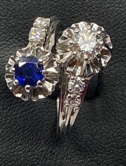 Bague en or 18 carats, toi et moi en diamants et Saphir