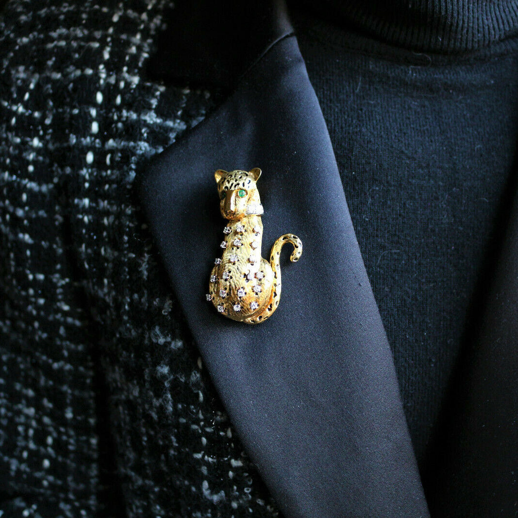 Gold And Diamond Panther Brooch