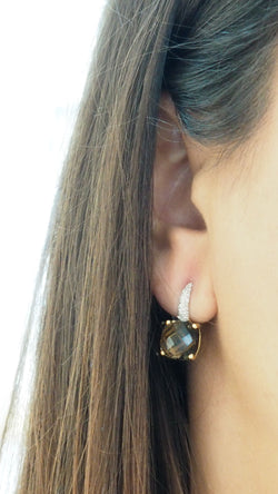Yellow gold, smoky quartz and diamond earrings 