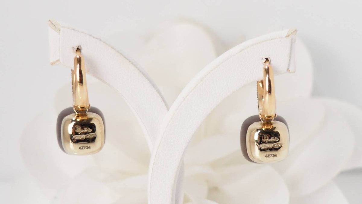 Pomellato earrings in pink gold, moonstone and brown diamonds 