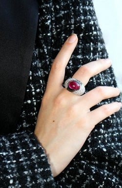 Cocktail ring in white gold, tourmaline and diamond