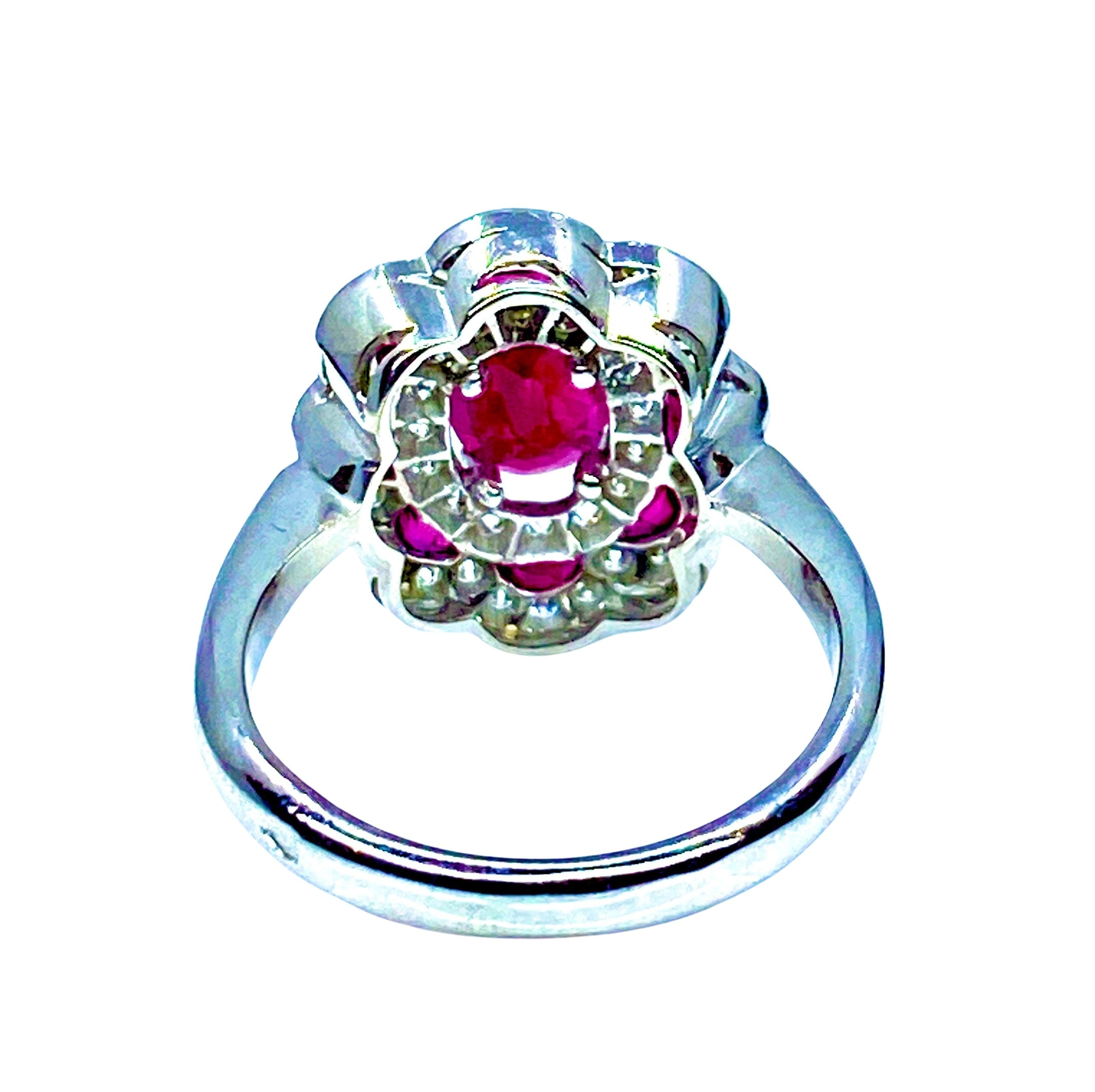 18k White Gold Ruby and Diamond Daisy Ring