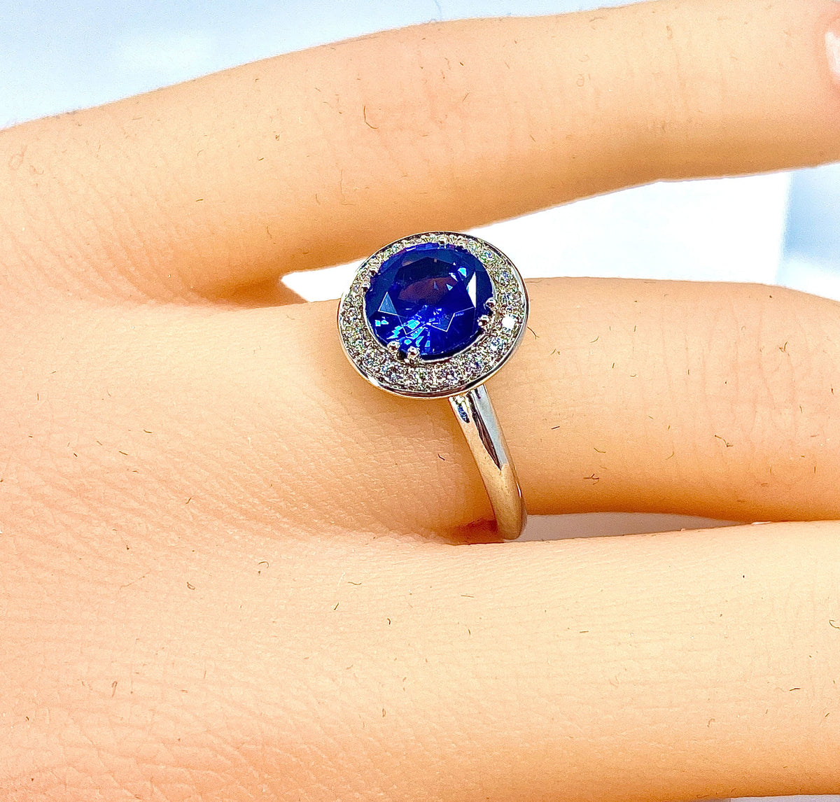 18k White Gold Sapphire and Diamond Engagement Ring
