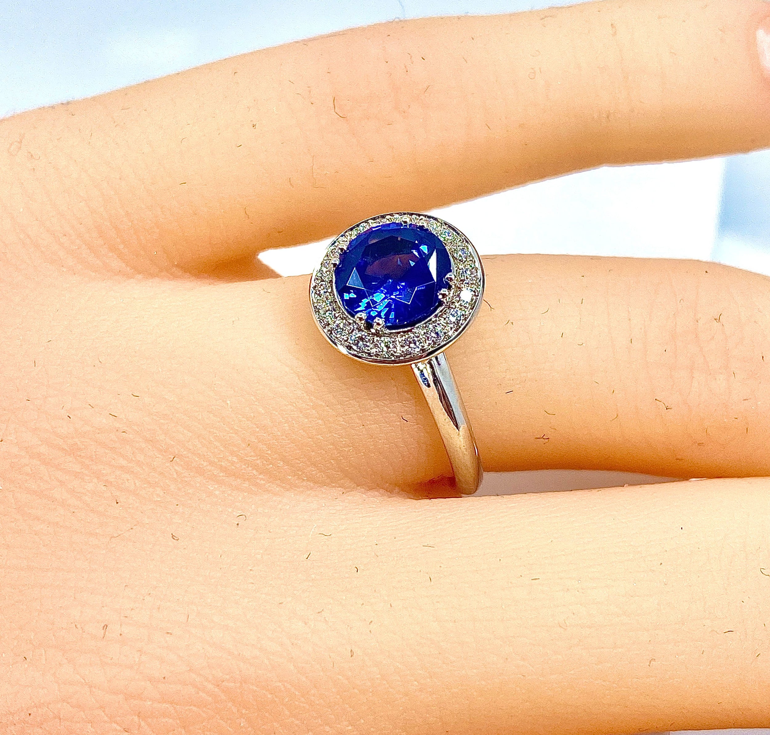 18k White Gold Sapphire and Diamond Engagement Ring