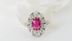 Pompadour ring in two-tone gold, natural ruby ​​and diamonds 
