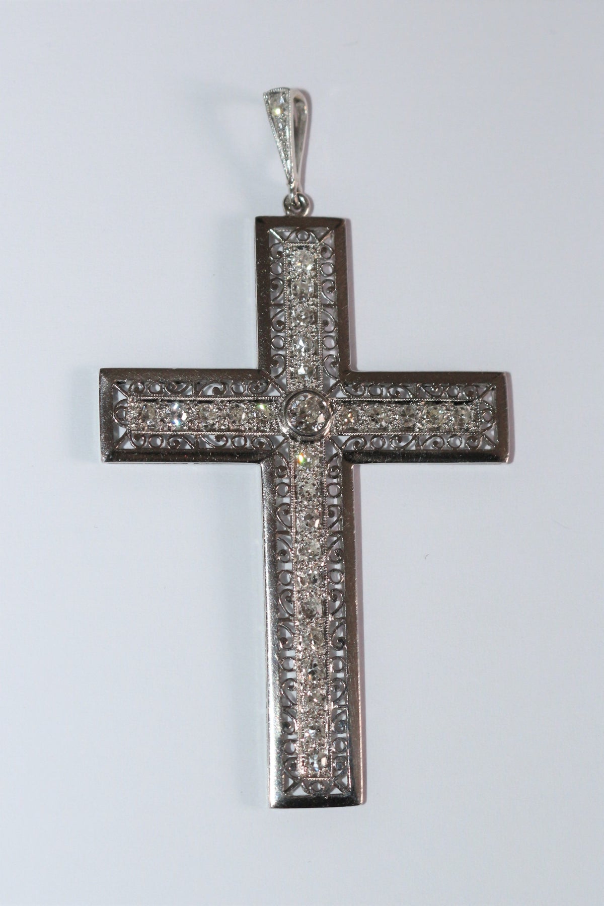 Art Deco Platinum And Diamond Cross Pendant